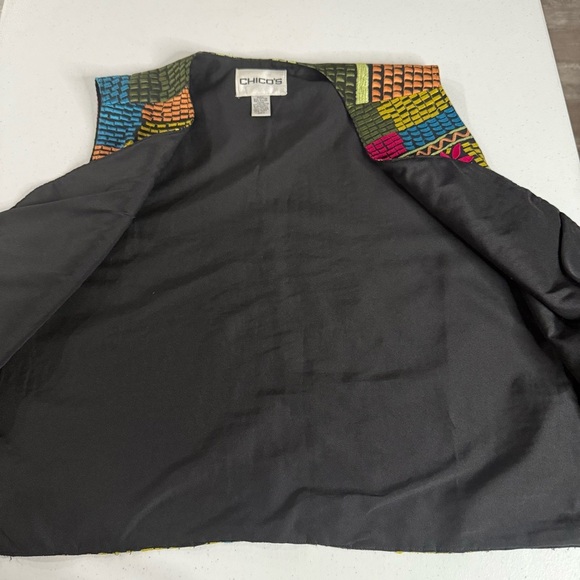 Chico's Boho Embroidered Vest Retro Floral Multi Color Women’s Sz 12 (Chico’s 2) - Picture 4 of 9